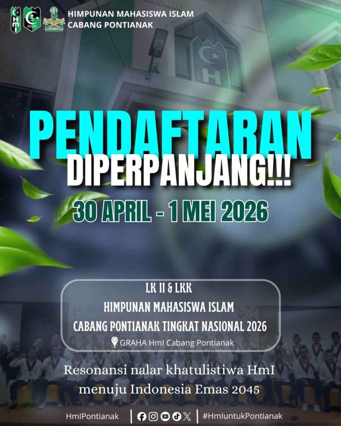 
					Antusiasme Dibuka Lebih Luas: Pendaftaran Latihan Kader II dan Latihan Khusus Kohati HMI Cabang Pontianak Resmi Diperpanjang